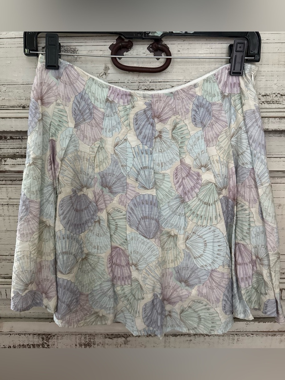 TCEC Pastel Seashell Print A-Line Skirt - Lavender, Mint, Pale Blue, Cream